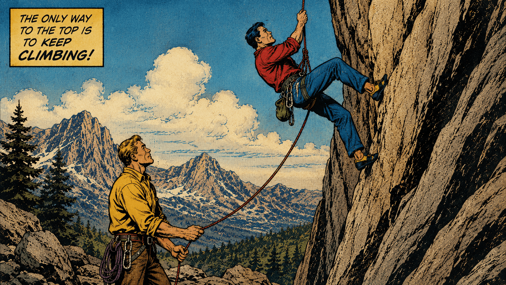 Keep climbing to reach the peak.