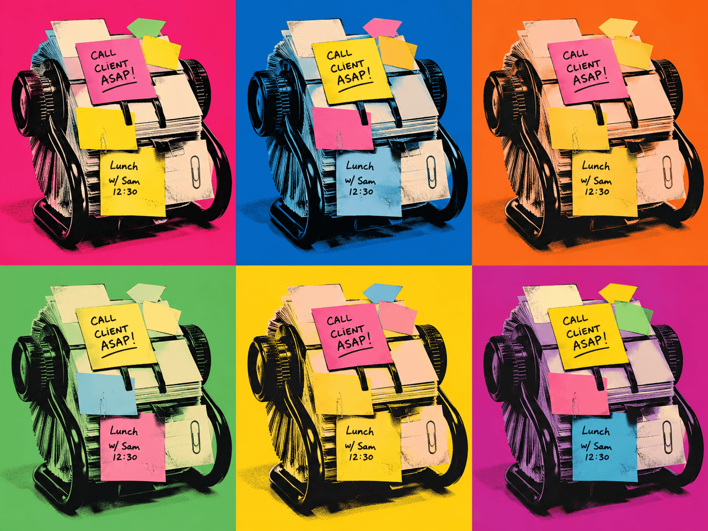 Colorful rolodex with sticky notes